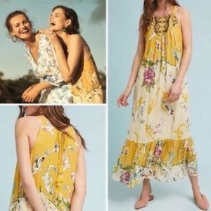 Anthropologie One September Paradiso Halter Maxi Dress Size XS  Koi Fish Yellow